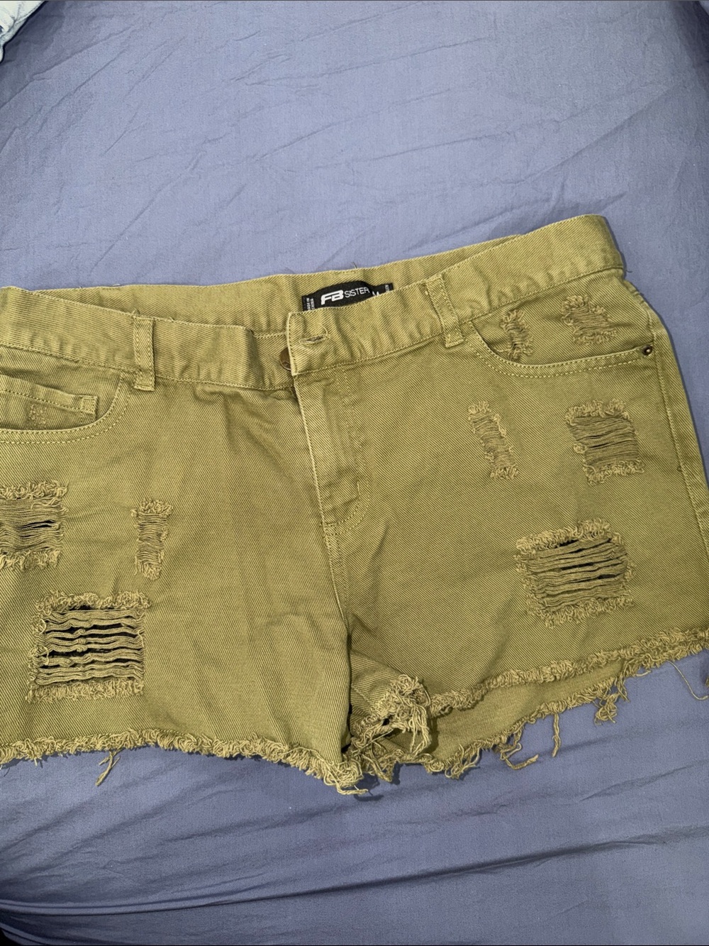 Olive Green Distressed Women’s Denim Shorts